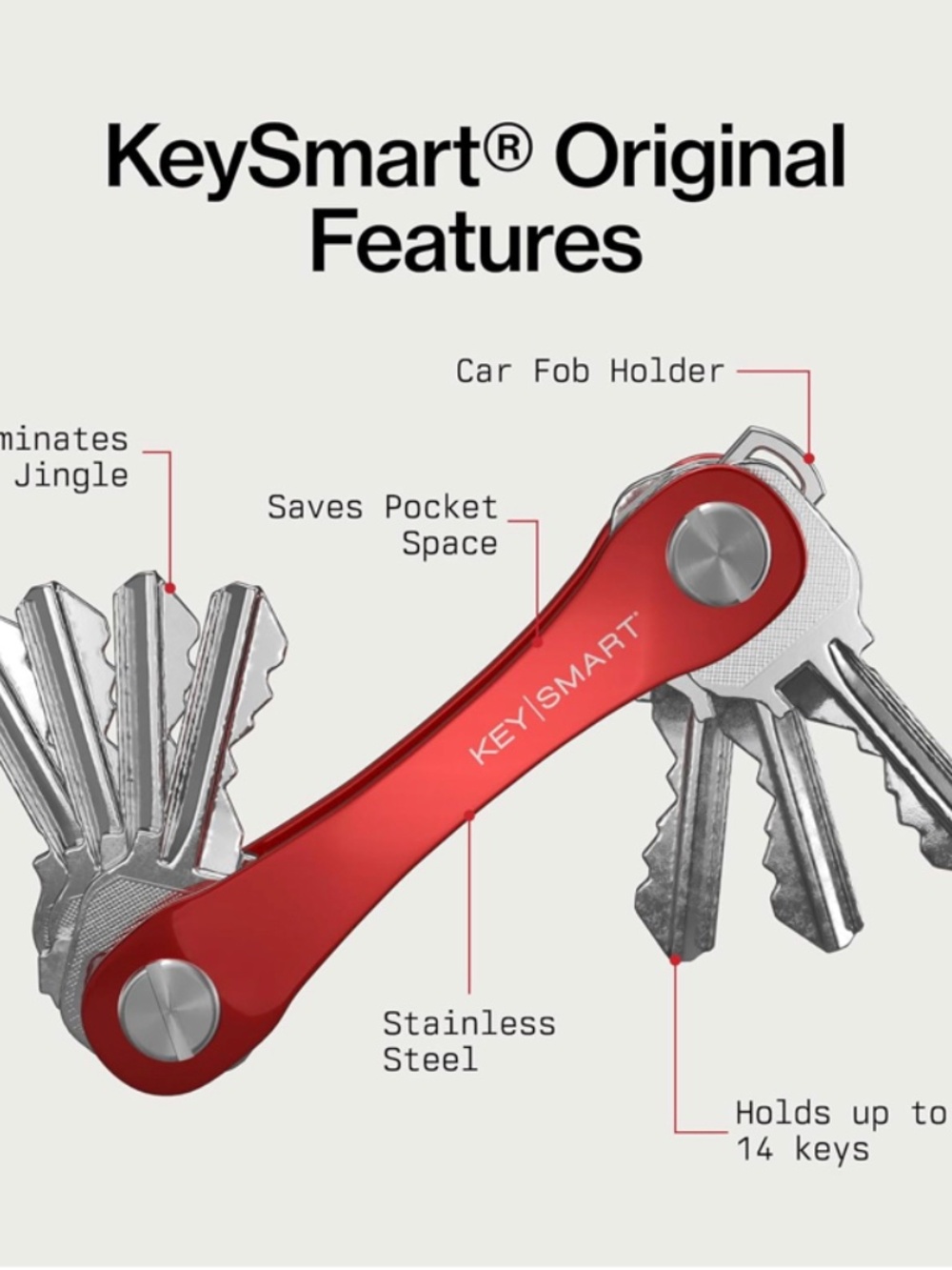 KeySmart Red Compact Key Organizer & Accessory Bundle